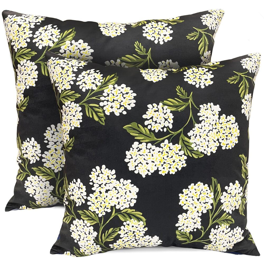 4406 Decorative Throw Pillow Covers Set of 2 Black Hydrangea Pillow Covers